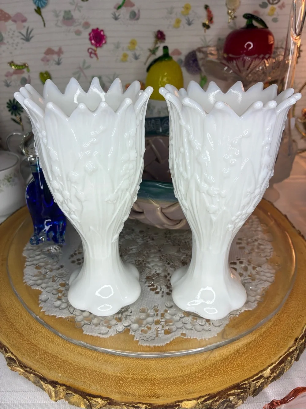Westmoreland lily of the valley milk glass